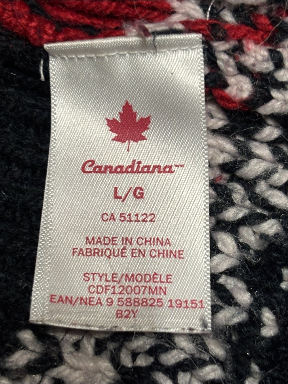 Shawl-Collar Zip Sweater with Red Moose Motif - Navy - Picture 5 of 8